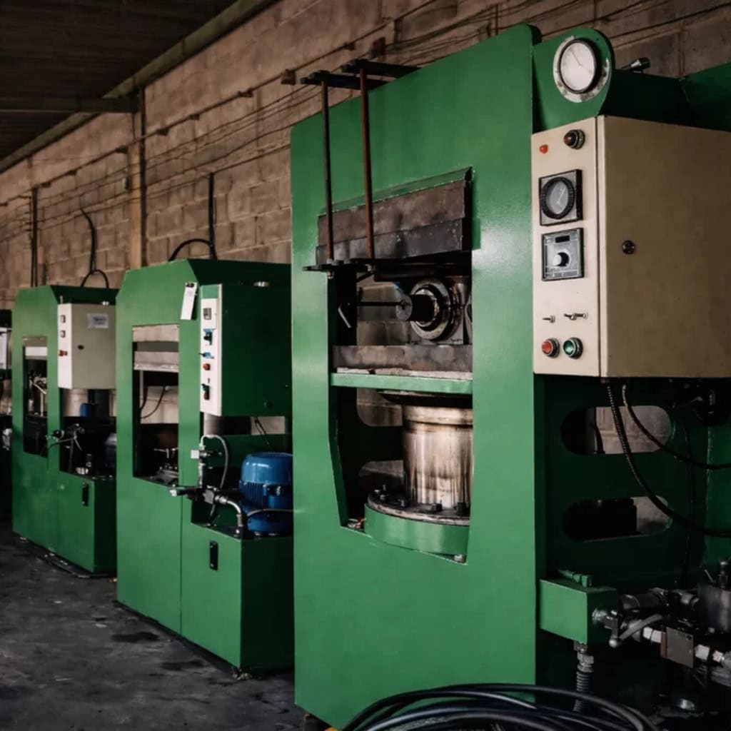 Prensas hidráulicas industriais para fabricação de peças técnicas em borracha na ADGI Proquiminas