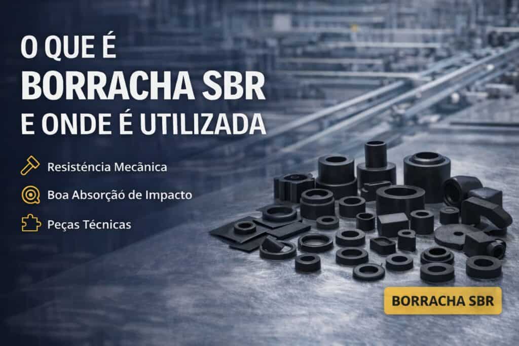 Peças técnicas em borracha SBR utilizadas em aplicações industriais com resistência mecânica e absorção de impacto