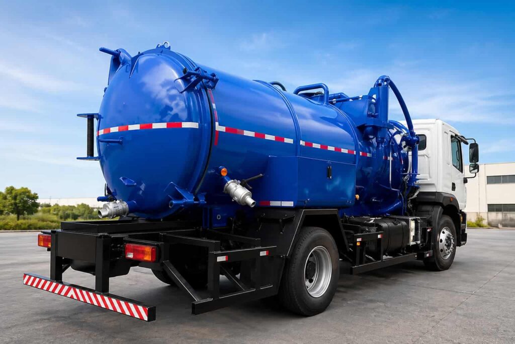 Caminhão tanque super vácuo equipado para sucção e transporte de resíduos com sistema de vedação industrial em borracha