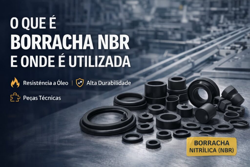 Peças técnicas em borracha NBR utilizadas em aplicações industriais para vedação, resistência a óleo e alta durabilidade