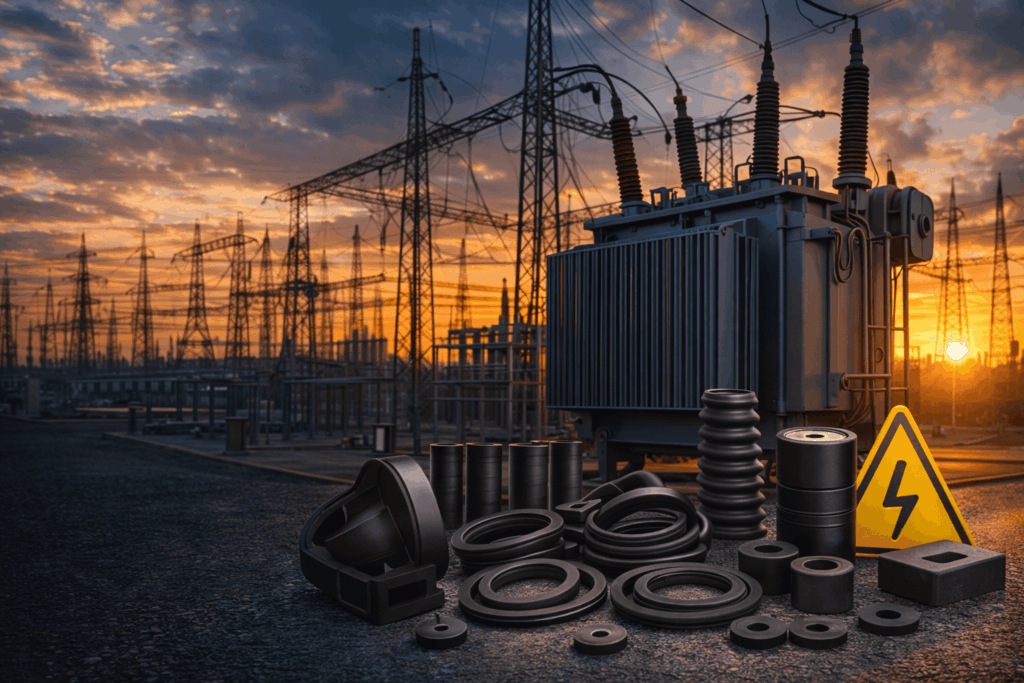 Peças de borracha para setor de energia — vedação e isolamento em subestações, transformadores e painéis elétricos
