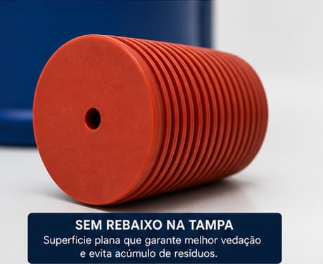 Tampa anti-respingo vermelha mostrando a superfície superior plana sem rebaixo e o furo central — ADGI Proquiminas