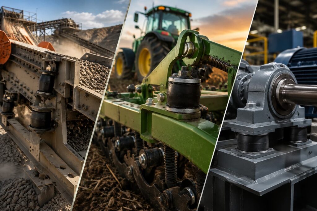 Aplicação de bucha de borracha em equipamentos industriais, mineração e máquinas agrícolas