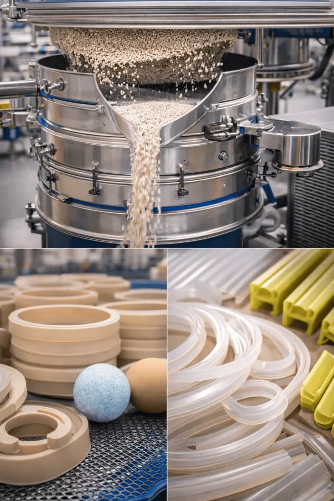 Peneira vibratória e peças de silicone para indústria alimentícia